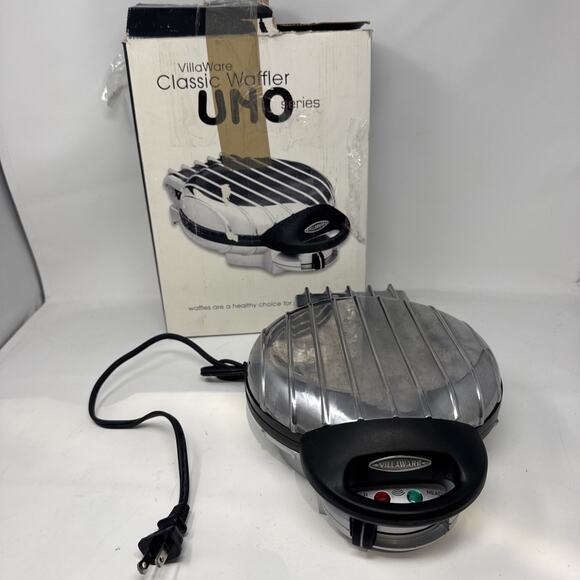 VillaWare Model 2004 Uno Classic 7'' Round Chrome Waffler Maker Tested And Works - Picture 1 of 8